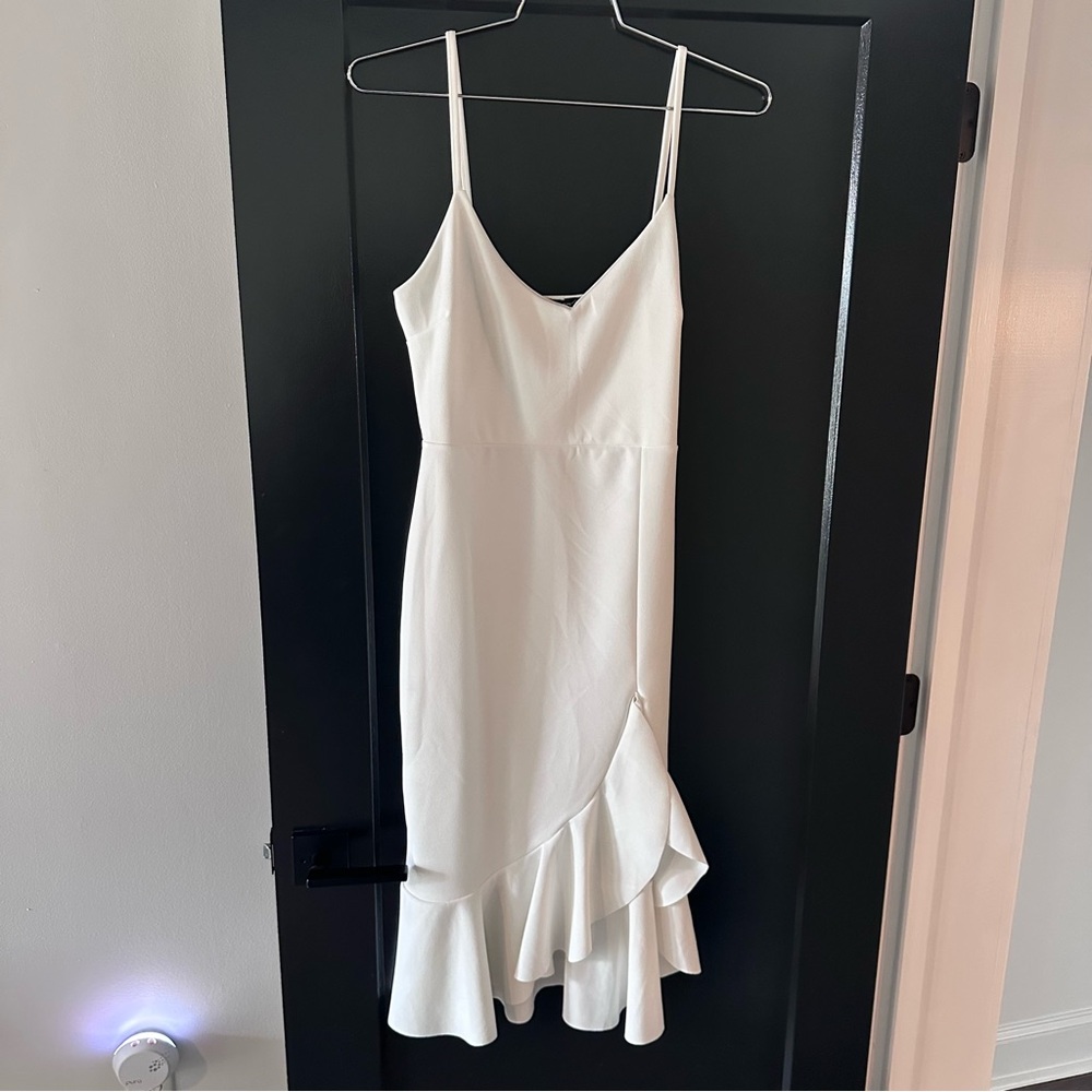 Elegant White Ruffle Hem Dress